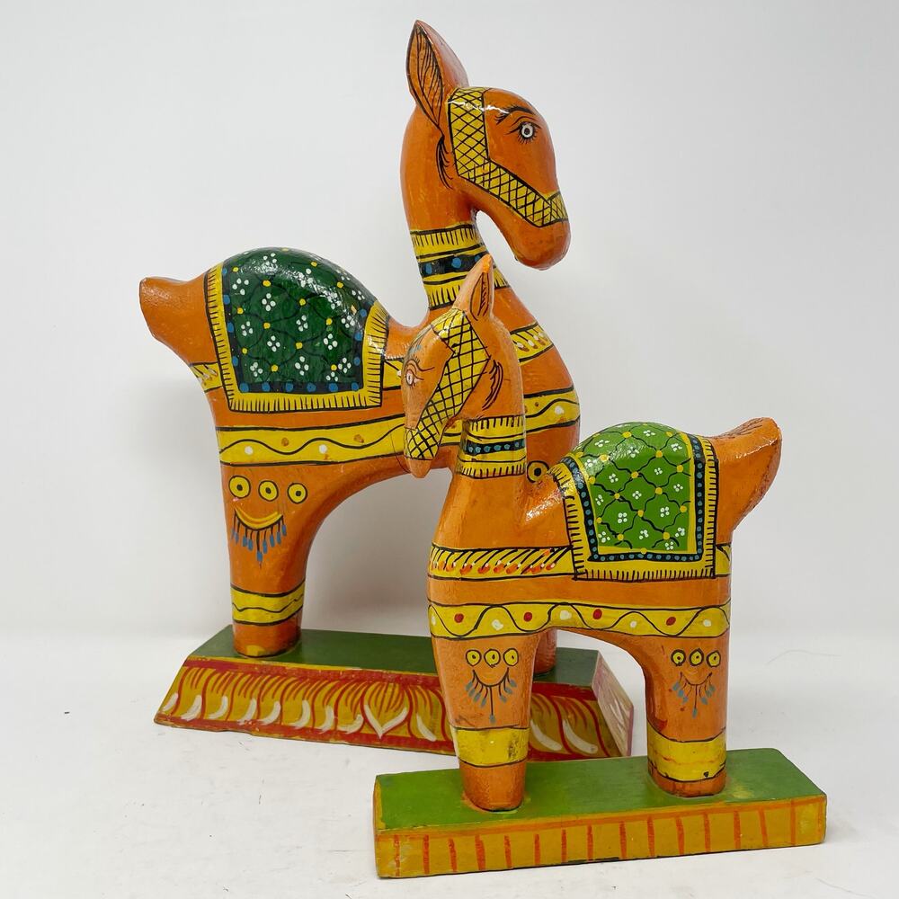 Two Hand Painted Rustic Folk Art Donkeys Wood